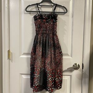 Red, black and white polka dot dress